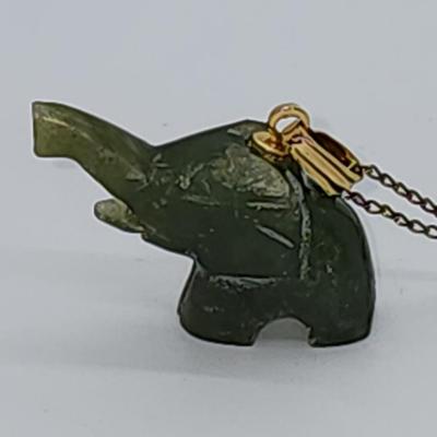 LOT 1 :: Vintage Gold filled Jade Elephant Pendant Necklace 18" L with zipper pouch