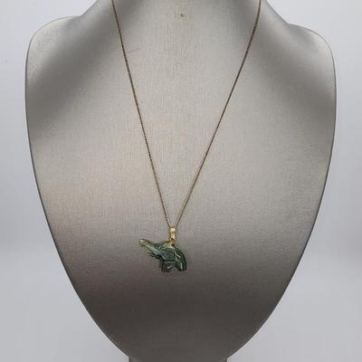 LOT 1 :: Vintage Gold filled Jade Elephant Pendant Necklace 18" L with zipper pouch