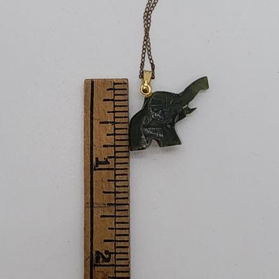 LOT 1 :: Vintage Gold filled Jade Elephant Pendant Necklace 18" L with zipper pouch