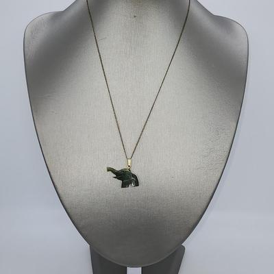 LOT 1 :: Vintage Gold filled Jade Elephant Pendant Necklace 18" L with zipper pouch