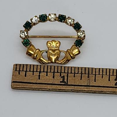 LOT 2:: Vintage Signed Pin/Brooch Lot -Sodor Rhinestone Claddagh Brooch, Coro Double Circle and Rhinestone, Damascene Swan Spain and 1966...