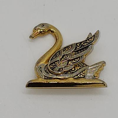 LOT 2:: Vintage Signed Pin/Brooch Lot -Sodor Rhinestone Claddagh Brooch, Coro Double Circle and Rhinestone, Damascene Swan Spain and 1966...