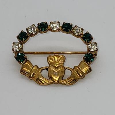 LOT 2:: Vintage Signed Pin/Brooch Lot -Sodor Rhinestone Claddagh Brooch, Coro Double Circle and Rhinestone, Damascene Swan Spain and 1966...