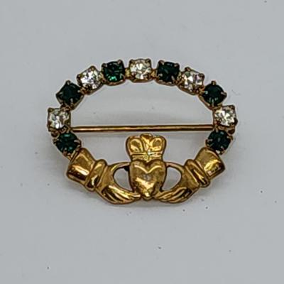 LOT 2:: Vintage Signed Pin/Brooch Lot -Sodor Rhinestone Claddagh Brooch, Coro Double Circle and Rhinestone, Damascene Swan Spain and 1966...