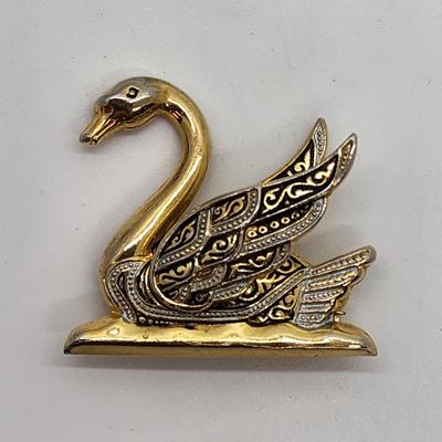 LOT 2:: Vintage Signed Pin/Brooch Lot -Sodor Rhinestone Claddagh Brooch, Coro Double Circle and Rhinestone, Damascene Swan Spain and 1966...