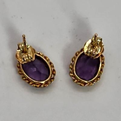 LOT 3:: 14k Oval Amethyst Pierced Post Earrings- New