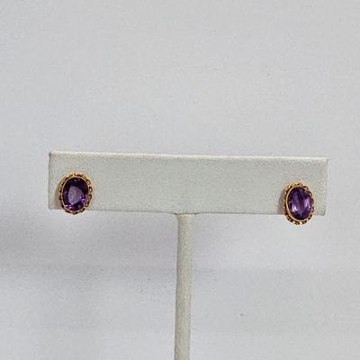 LOT 3:: 14k Oval Amethyst Pierced Post Earrings- New