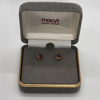 LOT 3:: 14k Oval Amethyst Pierced Post Earrings- New