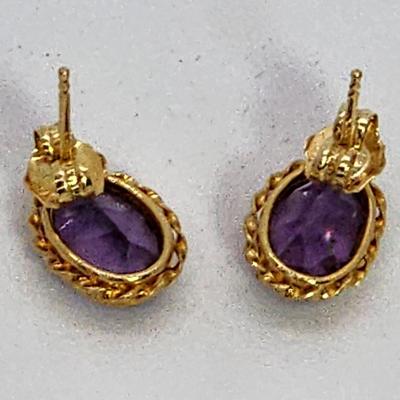 LOT 3:: 14k Oval Amethyst Pierced Post Earrings- New
