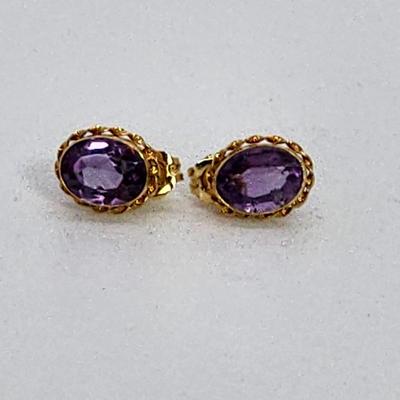 LOT 3:: 14k Oval Amethyst Pierced Post Earrings- New