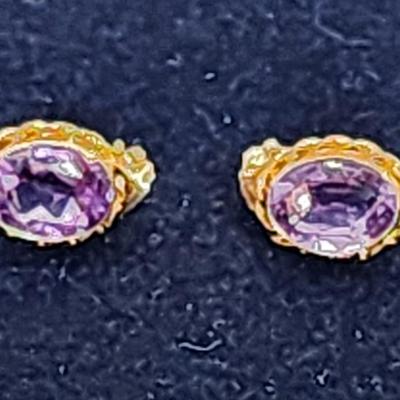 LOT 3:: 14k Oval Amethyst Pierced Post Earrings- New