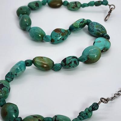 LOT 4:: Turquoise Necklace Sterling 925 clasp and extender 17"L-20.5" L
