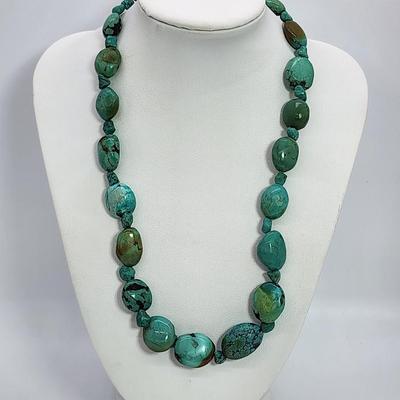 LOT 4:: Turquoise Necklace Sterling 925 clasp and extender 17"L-20.5" L