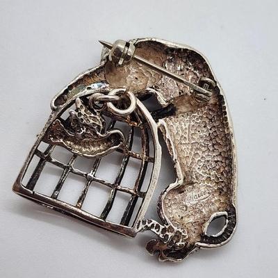 LOT 6:: FOUR Sterling Brooches- Enamel and Marcasite Scottie dog, Enamel Maple Leaf "Mother" Pin, an Owl marked JA- James...