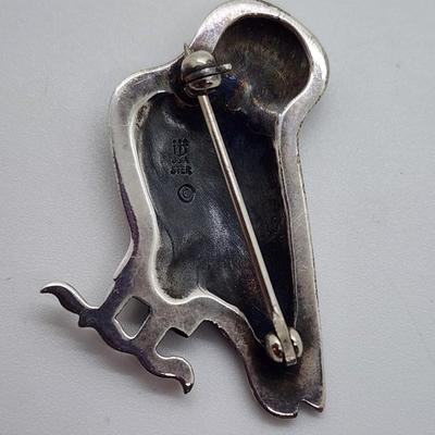 LOT 6:: FOUR Sterling Brooches- Enamel and Marcasite Scottie dog, Enamel Maple Leaf "Mother" Pin, an Owl marked JA- James...