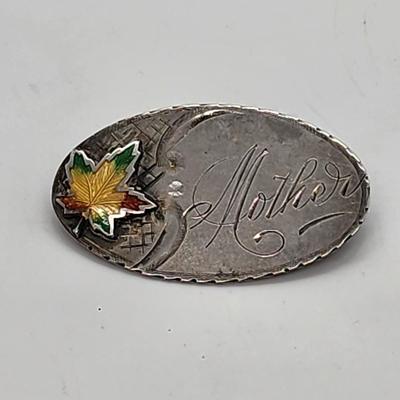 LOT 6:: FOUR Sterling Brooches- Enamel and Marcasite Scottie dog, Enamel Maple Leaf "Mother" Pin, an Owl marked JA- James...