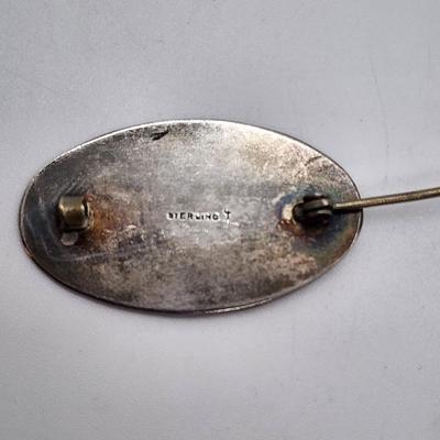 LOT 6:: FOUR Sterling Brooches- Enamel and Marcasite Scottie dog, Enamel Maple Leaf "Mother" Pin, an Owl marked JA- James...