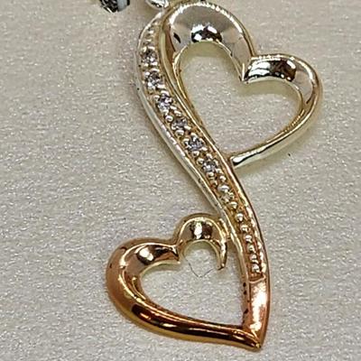 LOT 7:: Two tone Diamond Entwined Heart LOVE Necklace Sterling Silver Great gift New in Box