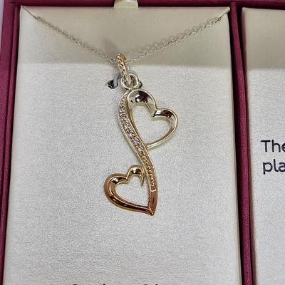 LOT 7:: Two tone Diamond Entwined Heart LOVE Necklace Sterling Silver Great gift New in Box