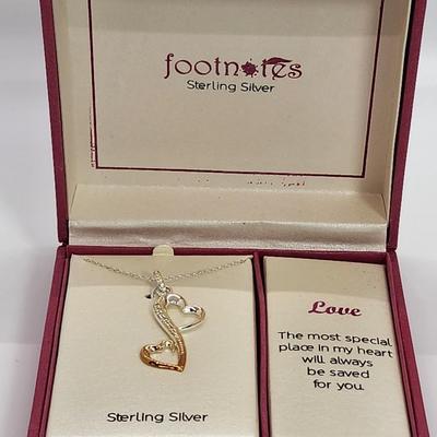 LOT 7:: Two tone Diamond Entwined Heart LOVE Necklace Sterling Silver Great gift New in Box