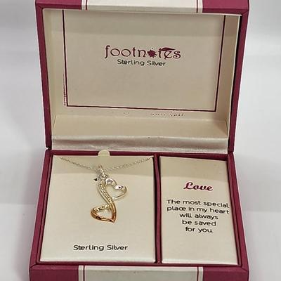 LOT 7:: Two tone Diamond Entwined Heart LOVE Necklace Sterling Silver Great gift New in Box