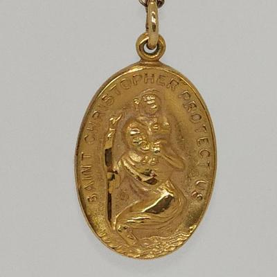LOT 11:: Vintage 12k Gold filled Saint Christopher Medal, Gold Vermeil 925 Silver CZ Cross on 20" L Goldtone chain