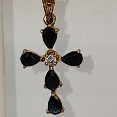 LOT 11:: Vintage 12k Gold filled Saint Christopher Medal, Gold Vermeil 925 Silver CZ Cross on 20" L Goldtone chain