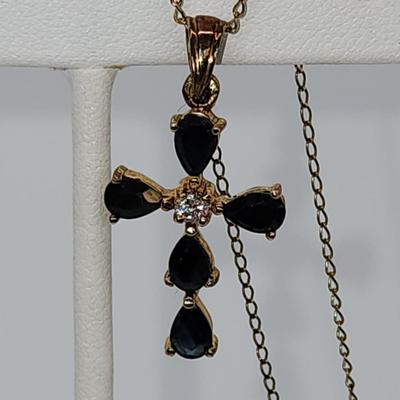 LOT 11:: Vintage 12k Gold filled Saint Christopher Medal, Gold Vermeil 925 Silver CZ Cross on 20" L Goldtone chain