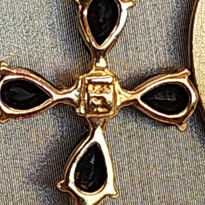 LOT 11:: Vintage 12k Gold filled Saint Christopher Medal, Gold Vermeil 925 Silver CZ Cross on 20" L Goldtone chain