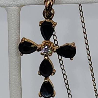 LOT 11:: Vintage 12k Gold filled Saint Christopher Medal, Gold Vermeil 925 Silver CZ Cross on 20" L Goldtone chain