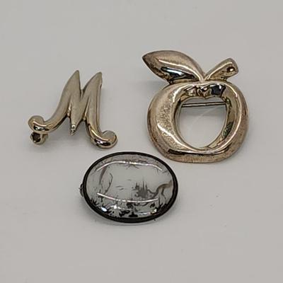 LOT 12 :: Vintage Sterling Pins- Asian hand painted porcelain and more