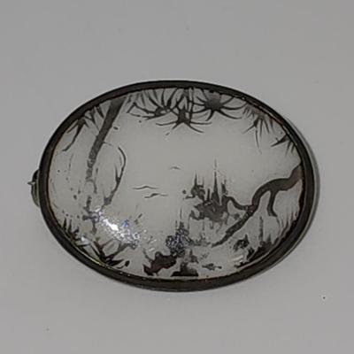 LOT 12 :: Vintage Sterling Pins- Asian hand painted porcelain and more