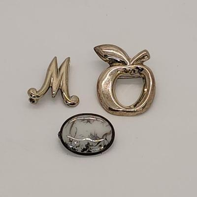 LOT 12 :: Vintage Sterling Pins- Asian hand painted porcelain and more