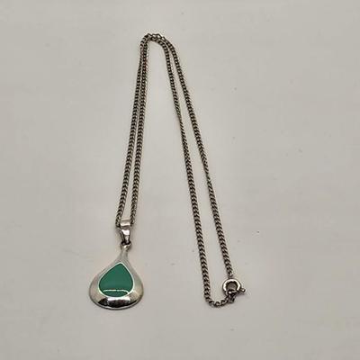 LOT 13:: Two Sterling Silver Pendant Necklaces- Teardrop Turquoise and "Be the Change" Gandhi Quote 15gtw Both chains 18"L