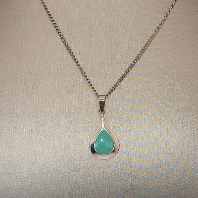 LOT 13:: Two Sterling Silver Pendant Necklaces- Teardrop Turquoise and "Be the Change" Gandhi Quote 15gtw Both chains 18"L
