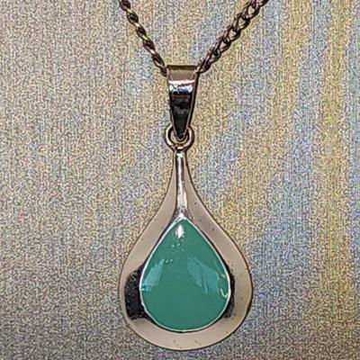 LOT 13:: Two Sterling Silver Pendant Necklaces- Teardrop Turquoise and "Be the Change" Gandhi Quote 15gtw Both chains 18"L