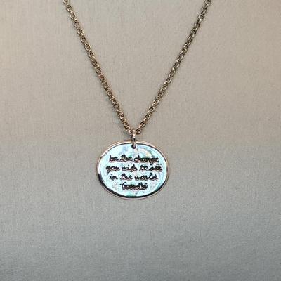 LOT 13:: Two Sterling Silver Pendant Necklaces- Teardrop Turquoise and "Be the Change" Gandhi Quote 15gtw Both chains 18"L