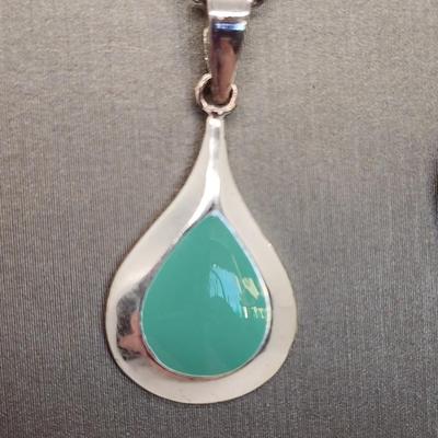 LOT 13:: Two Sterling Silver Pendant Necklaces- Teardrop Turquoise and "Be the Change" Gandhi Quote 15gtw Both chains 18"L