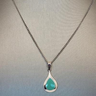 LOT 13:: Two Sterling Silver Pendant Necklaces- Teardrop Turquoise and "Be the Change" Gandhi Quote 15gtw Both chains 18"L