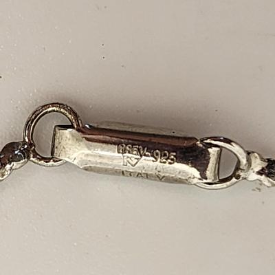 LOT 14:: 925 Italy Twisted Silver chain 17.5" L with 925 Mother of Pearl Pendant and Pair of Abolone and Black Coral Pierced Earrings