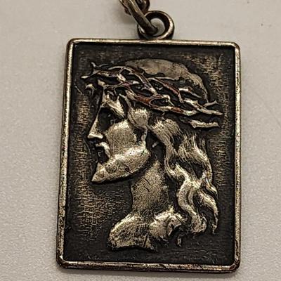 LOT 15:: Vintage Sterling 24"L Chain with Sterling Cross and Unmarked Jesus Jubilee Medal 1933-1934Medal