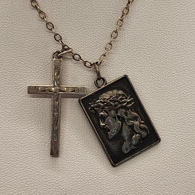 LOT 15:: Vintage Sterling 24"L Chain with Sterling Cross and Unmarked Jesus Jubilee Medal 1933-1934Medal
