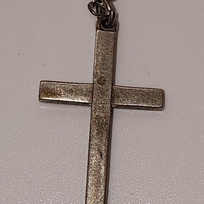 LOT 15:: Vintage Sterling 24"L Chain with Sterling Cross and Unmarked Jesus Jubilee Medal 1933-1934Medal
