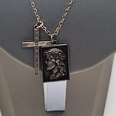 LOT 15:: Vintage Sterling 24"L Chain with Sterling Cross and Unmarked Jesus Jubilee Medal 1933-1934Medal