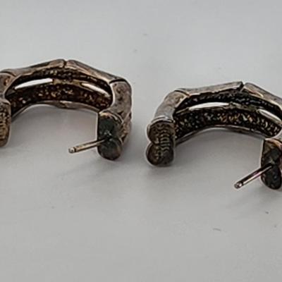 LOT 16:: 29.3gtw- Sterling Silver 925 Pierced Earring Lot featuring Ecclissi double stem bamboo hoops
