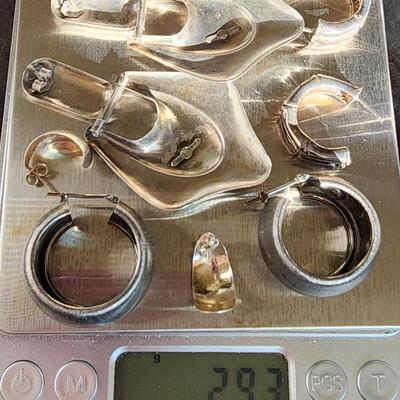 LOT 16:: 29.3gtw- Sterling Silver 925 Pierced Earring Lot featuring Ecclissi double stem bamboo hoops