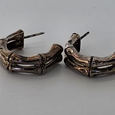 LOT 16:: 29.3gtw- Sterling Silver 925 Pierced Earring Lot featuring Ecclissi double stem bamboo hoops