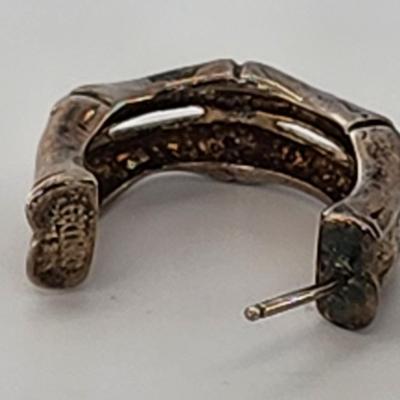 LOT 16:: 29.3gtw- Sterling Silver 925 Pierced Earring Lot featuring Ecclissi double stem bamboo hoops