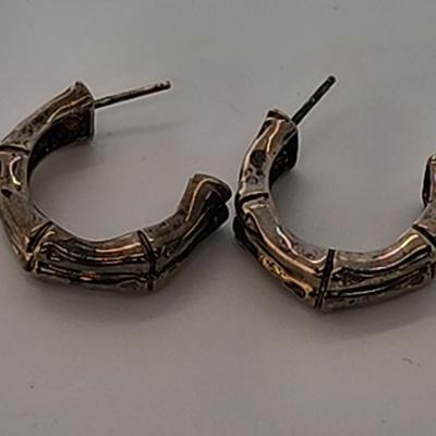 LOT 16:: 29.3gtw- Sterling Silver 925 Pierced Earring Lot featuring Ecclissi double stem bamboo hoops