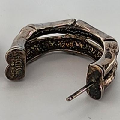 LOT 16:: 29.3gtw- Sterling Silver 925 Pierced Earring Lot featuring Ecclissi double stem bamboo hoops